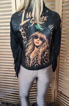 Jaqueta jeans preta customizada Luíza Sonza tamanho P - comprar online