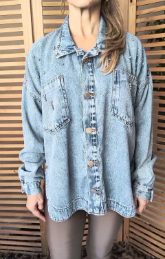 Jaqueta jeans clara oversized customizada Elvis Presley tamanho GG na internet