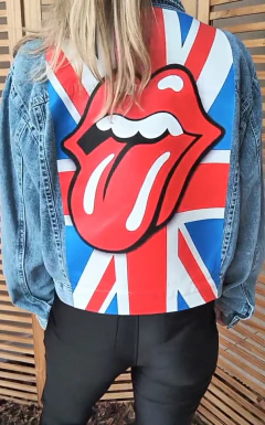 Jaqueta jeans customizada Rolling Stones tamanho G - comprar online