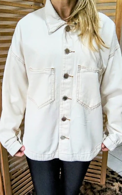 Imagem do Jaqueta jeans oversized cor creme customizada Elvis Presley tamanho G
