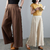 Calças casuais emagrecedoras moda feminina de algodão e linho