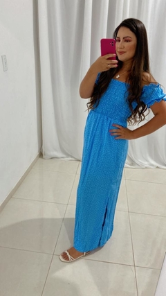 Vestido longo - Poá azul - comprar online