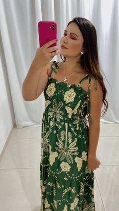 Vestido longo verde estampado - comprar online