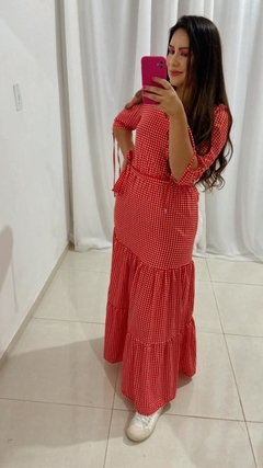 Vestido longo - meia manga - com cinto - Bem me quer