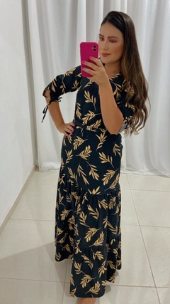 Vestido longo - meia manga - com cinto na internet