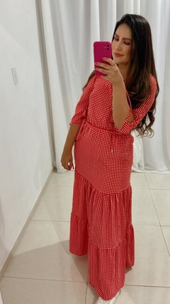 Vestido longo - meia manga - com cinto - comprar online