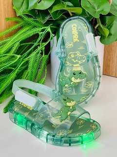 Sandália Infantil Menino LED/Luzinha Slider Verde Jacaré Colorê Pimpolho