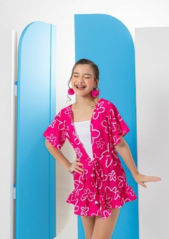 CONJUNTO KIMONO FLOR ROSA 3 PEÇA - loja online