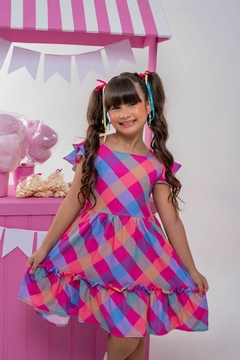 VESTIDO MICHELE XADREZ ROSA - loja online