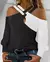 VB23 - TOP CASUAL TEXTURIZADO CRISS CROSS PULÔVER MANGA LONGA OMBRO À MOSTRA na internet