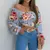 VB36 - BLUSA SEXY ELEGANTE ESTAMPADA TOP COM ARCO MANGA LONGA
