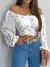 VB36 - BLUSA SEXY ELEGANTE ESTAMPADA TOP COM ARCO MANGA LONGA