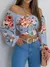 VB36 - BLUSA SEXY ELEGANTE ESTAMPADA TOP COM ARCO MANGA LONGA - loja online