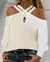 VB23 - TOP CASUAL TEXTURIZADO CRISS CROSS PULÔVER MANGA LONGA OMBRO À MOSTRA - ESSENZA D'LUXXE Moda & Acessórios 