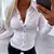 VB24 - BLUSA ELEGANTE CASUAL PLISSADA DE BOTÕES MONOCROMÁTICA VERSÁTIL