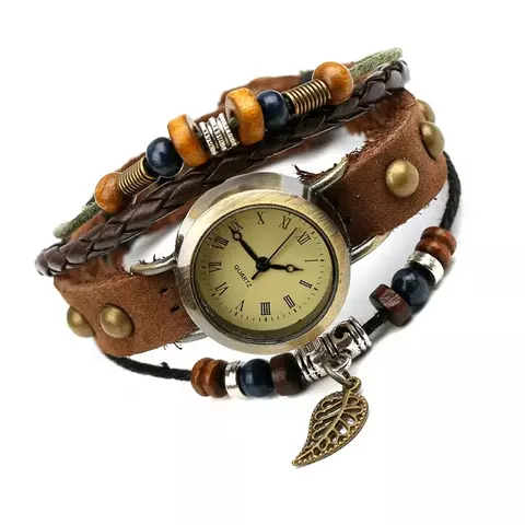 Relógio Feminino Vintage de Couro Marrom — Design Retrô Roma, Elegante e Sofisticado/ Cod. R0053