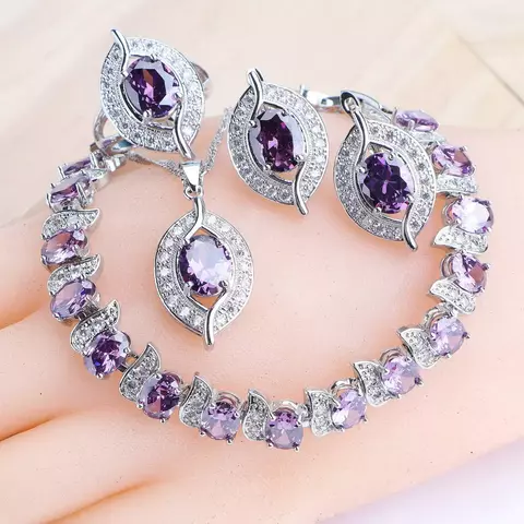 Conjunto de joia prata com Zircão — Elegância Completa com Colar, Anel, Brincos e Pulseira/ C0010