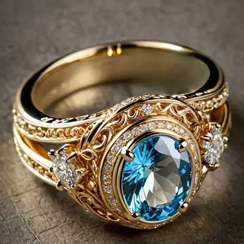 Anel Feminino de Luxo Vintage com Zircão Azul – Design Requintado e Exclusivo/ Cód. JA0019 - comprar online