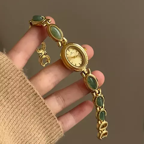 Relógio Feminino Luxo Luz Natural – Jade Premium com Pulseira em Ouro e Prata/ Cód. R0060