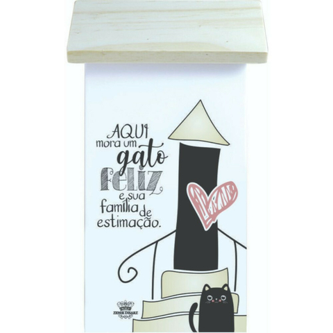 PLACA DE MESA AQUI MORA UM GATO FELIZ 20,5x12 - comprar online