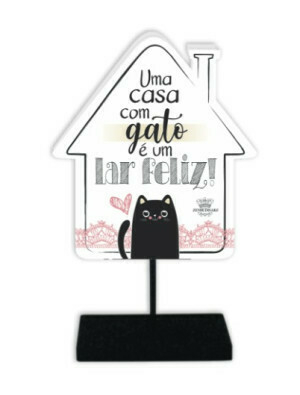PLACA DE MESA AQUI MORA UM GATO FELIZ 17,5 x 11 - comprar online