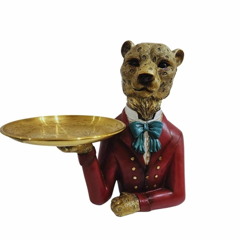 Escultura Poliresina Leopardo C/ Bandeja