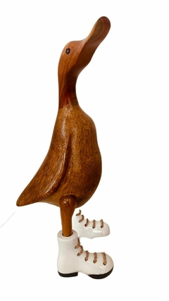 Pato de Botas Branco Entalhados Manualmente na Madeira - Tamanho M 35 cm - comprar online