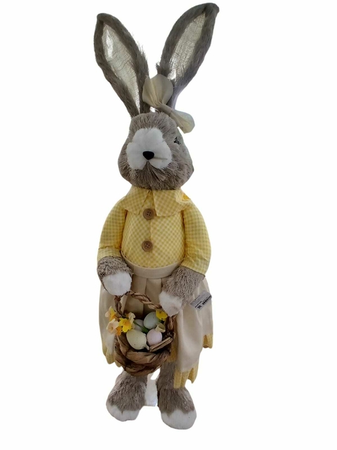 Coelho de decoração para Páscoa Femeá em Pé Amarela Sisal 24 x 91 cm
