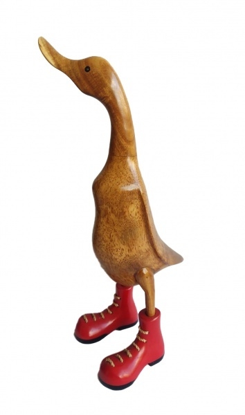 Pato de Botas Vermelho Entalhados Manualmente na Madeira Tamanho G 50 cm - comprar online