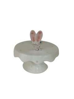 Boleira Pascoa com orelha branco com rosa Porcelana 16 cm - comprar online