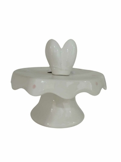 Boleira Pascoa com orelha branco com rosa Porcelana 16 cm - Toko Artesanato e Decorações