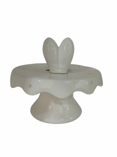 Boleira Pascoa com orelha branco com rosa Porcelana 16 cm
