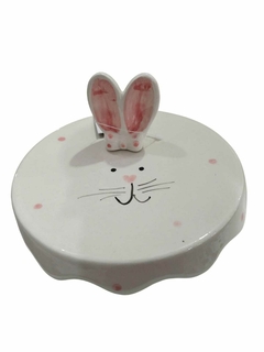 Boleira Pascoa com orelha branco com rosa Porcelana 16 cm na internet
