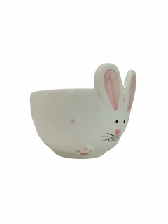 Imagem do Bolw coelho/ vaso decorativo de Páscoa Branco com Rosa 9 cm