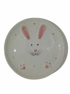 Prato Sobremesa Páscoa Branco com Rosa 20 cm - Toko Artesanato e Decorações