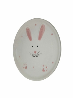 Prato Sobremesa Páscoa Branco com Rosa 20 cm - loja online