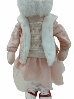 Coelho de Páscoa Fêmea em Pé com vestido Rosa e tênis vermelho Pelúcia 58 x 12 x 21 cm
