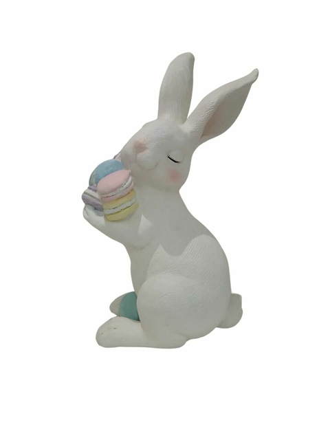 Decoração de Páscoa Coelho Branco com Bolachas Resina 17,6 x 10,8 17,8 cm - comprar online