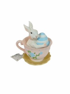Páscoa Resina xícara Rosa com Coelho ovo azul 8,5 x 7 x 9 cm - comprar online