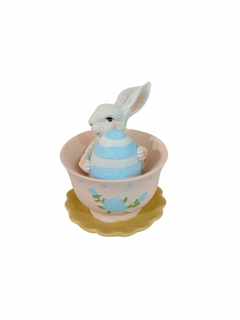 Páscoa Resina xícara Rosa com Coelho ovo azul 8,5 x 7 x 9 cm na internet