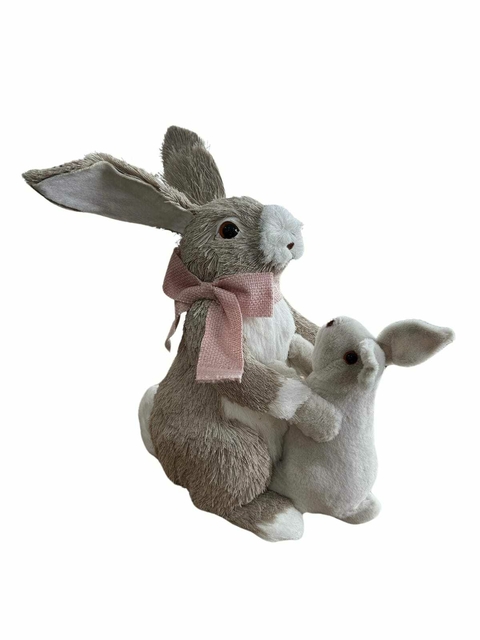 Coelho de Páscoa Mãe e Filho Rosa Palha 36 x 28 x 15 cm - comprar online