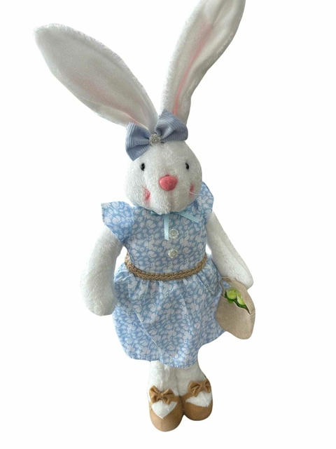 Enfeite Coelho de Páscoa Fêmea em Pé com vestido Azul tecido 68 cm - comprar online