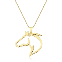 COLAR VENEZIANA 45 CM PINGENTE CABEÇA CAVALO VAZADO FOLHEADO
