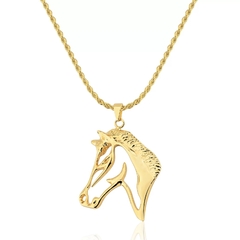 COLAR CORDÃO BAIANO 45CM PINGENTE CAVALO VAZADO FOLHEADO
