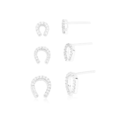 BRINCO TRIO DE FERRADURA CRAVEJADA PRATA 925- HORSE