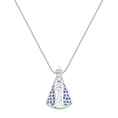 COLAR VENEZIANA 45CM PINGENTE CRAVEJADO AZUL-RELIGIOSO