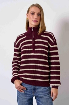 SUETER LISTRADO EM TRICOT - MARROM