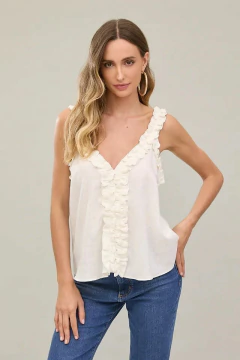 BLUSA LINHO COM DETALHE DE BABADO