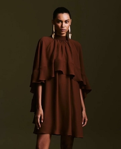 VESTIDO MINI C/CAPA NEW-MARROM