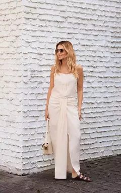 CONJ. TOP COM DREPEADO LINHO E SAIA MIDI - OLIVIA Ecommerce